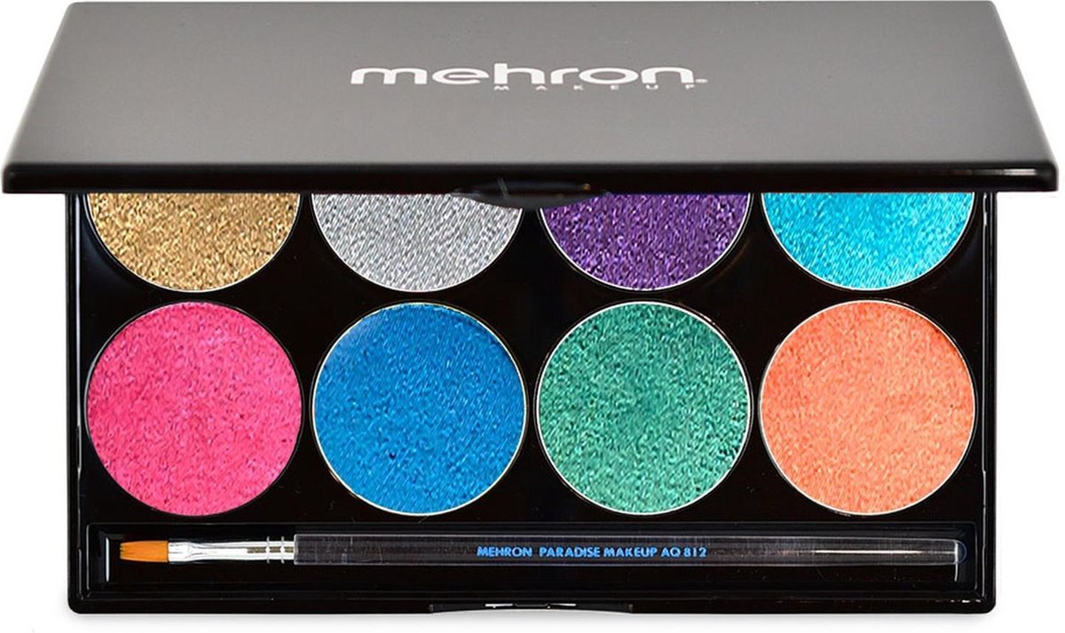 Mehron Paradise AQ Schmink op waterbasis schminkpalet - 8 kleuren Metallic