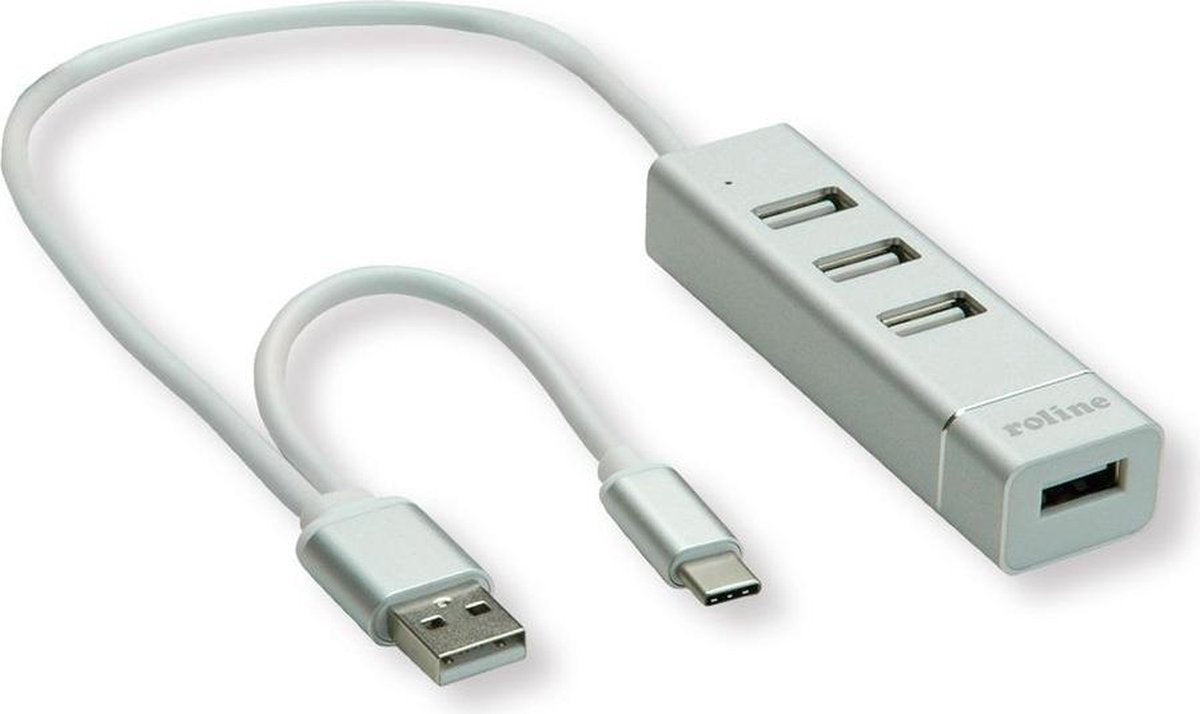 Roline USB-C/USB-A hub met 4 USB-A poorten - busgevoed - USB2.0 / zilver - 0