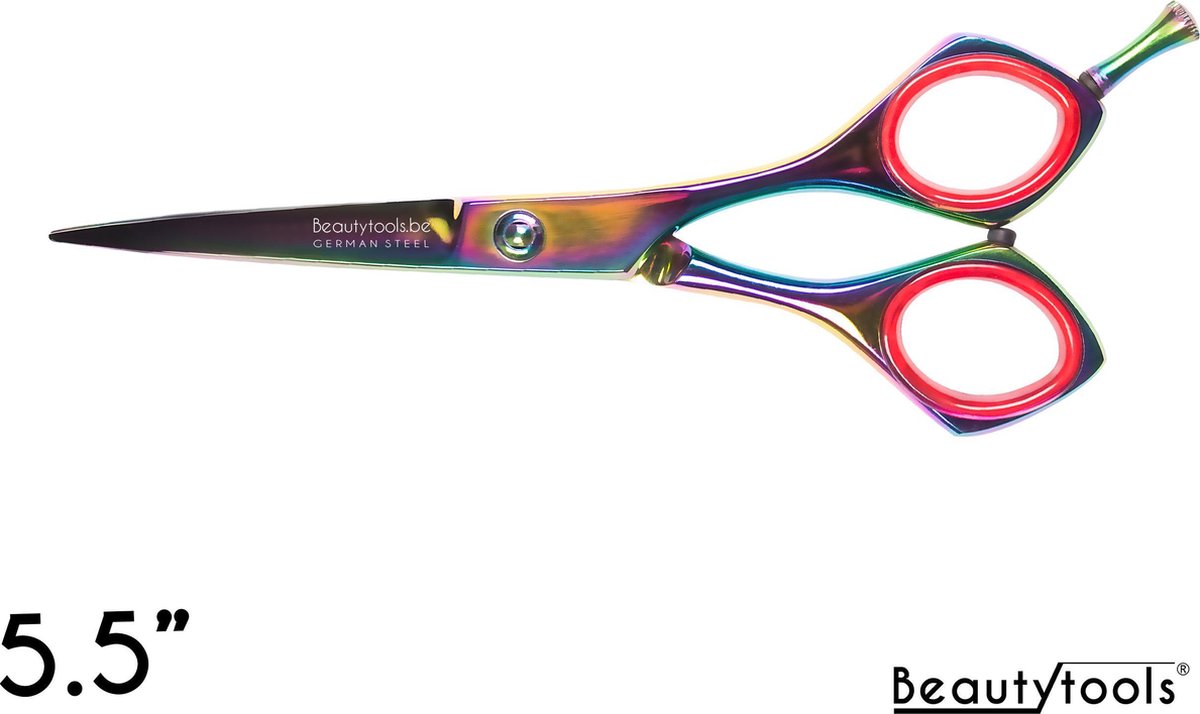 EINDE COLLECTIE! BeautyTools GOLD LINE Kappersschaar / Knipschaar Rechtshandig - Rainbow SquareCut voor dik haar (5.5 Inch) - (RS-1345)