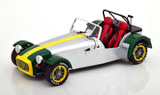 Lotus Seven 1989 (Aluminium/Groen) (16 cm) 1/18 Solido [Limited Edition] + 3 auto stickers! - Modelauto - Schaalmodel - Model auto - Miniatuurautos - Miniatuur auto