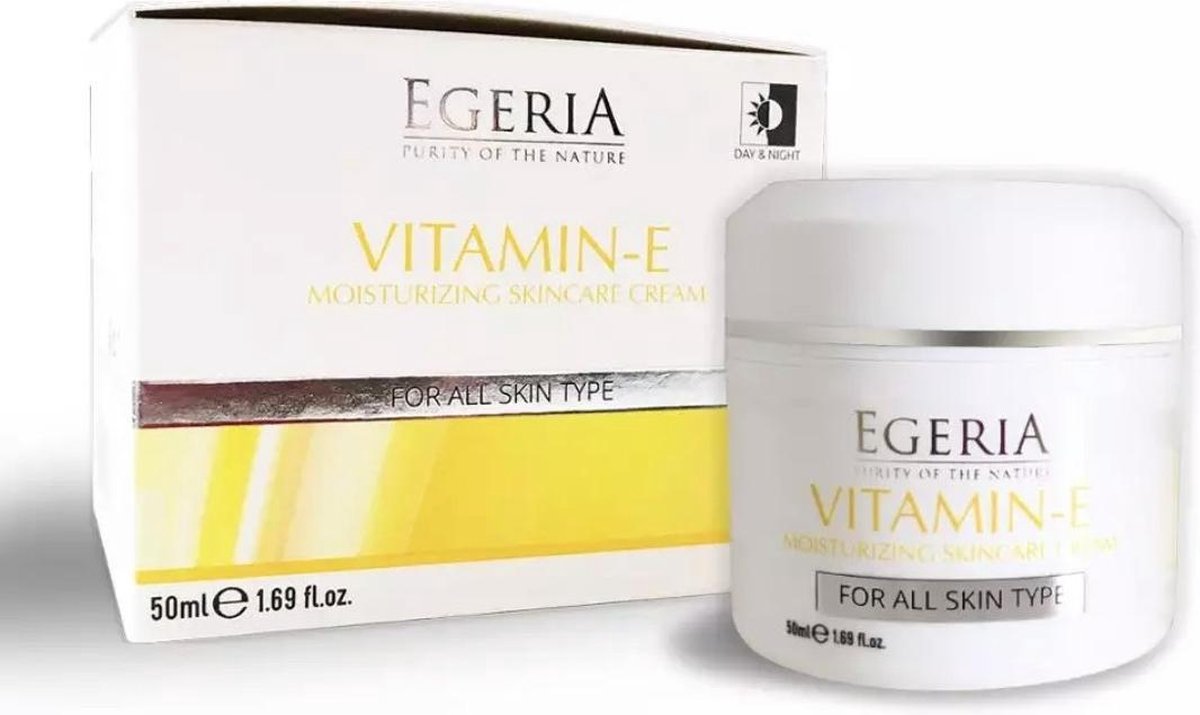 Egeria© | Vitamine E Creme | Moisturizing Skincare Cream | Hydraterende en Verzorgende Creme | Natuurlijke Ingredienten | Dag en Nacht Creme | Alle Huidtypes | Dermatologisch Getest | Pot | Wit | 50 ML