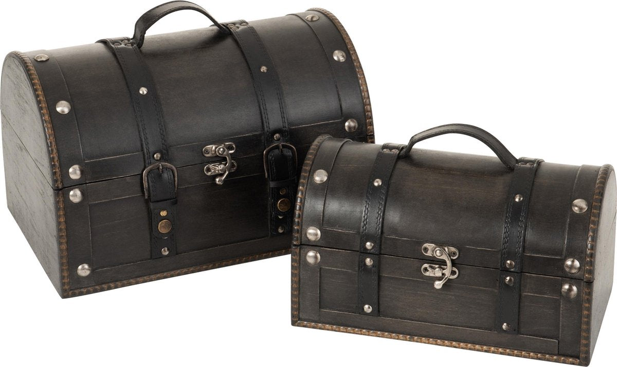J-Line Set Van 2 Koffers Rond Hout Zwart