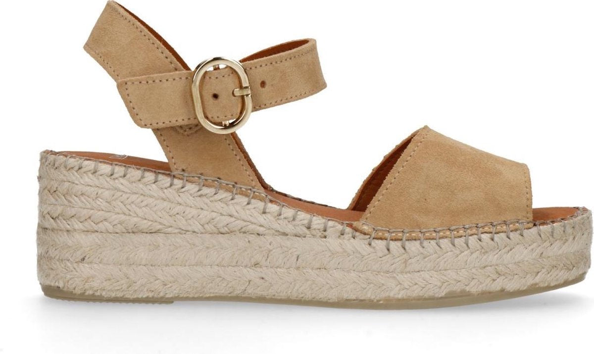 Manfield - Dames - Beige suède sandalen met sleehak - Maat 40