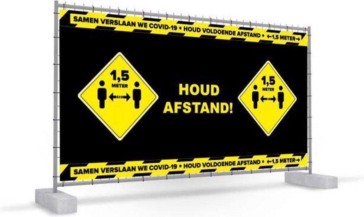 HOUD AFSTAND Bouwhekdoek / spandoek - Corona/COVID-19 - 335 cm x 175 cm