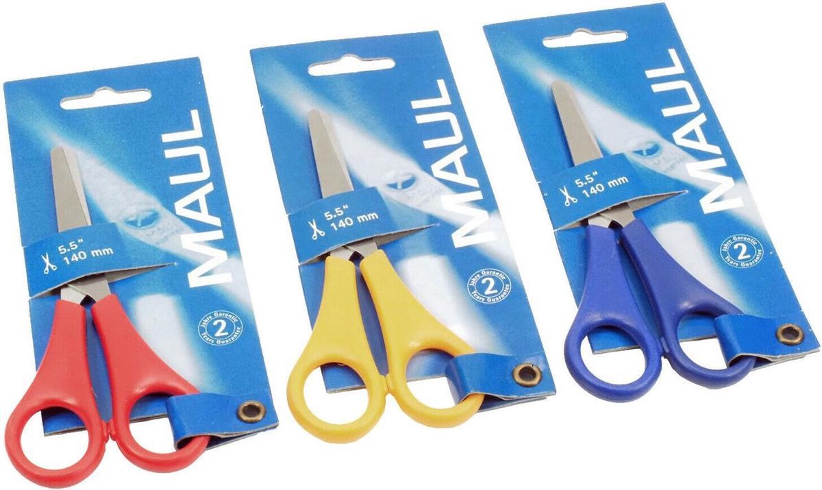 3 x Maul - Knutselschaar - Hobbyschaar - 14cm - Rod/Blauw/Geel - Voor Kinderen