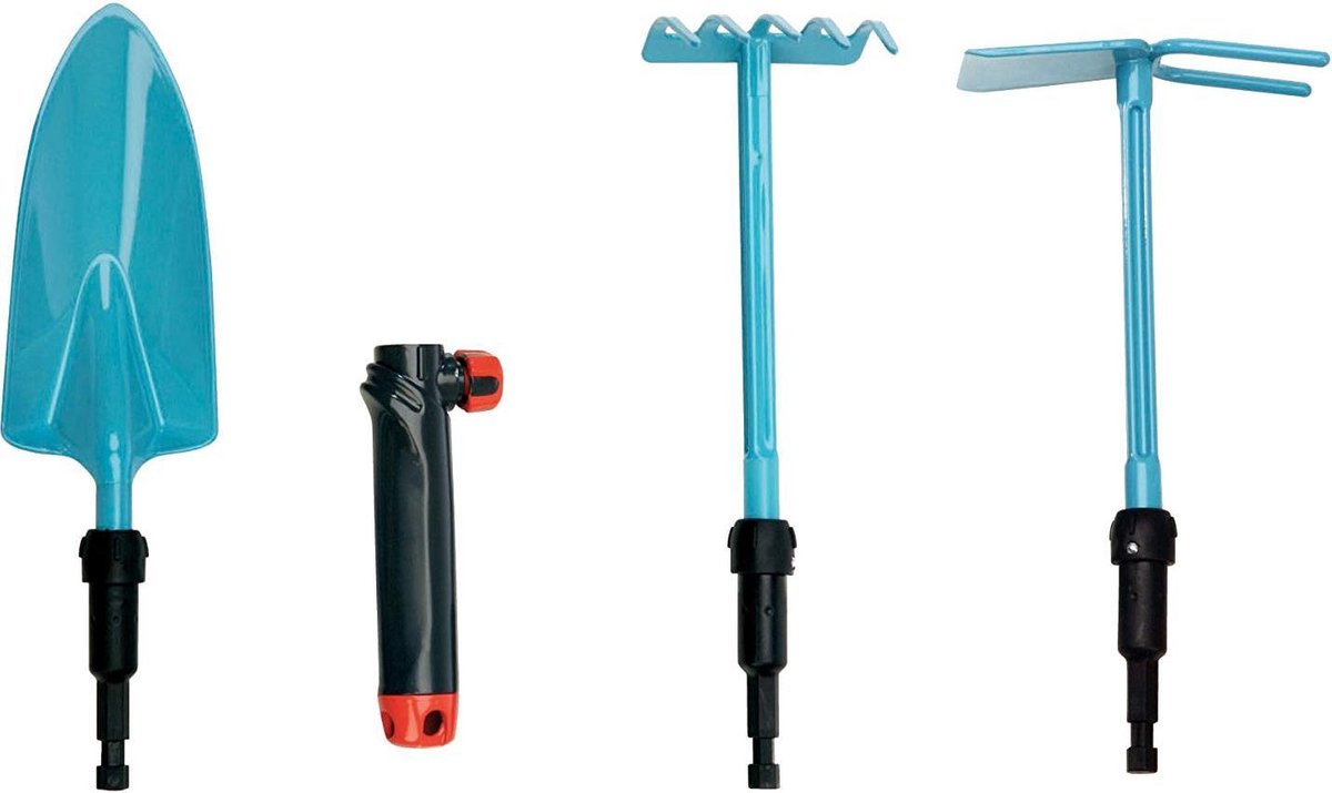 50261 - GARDENA - Kindertuingereedschap - Home Gardener I - 4 delig Combisysteem - Balkonset - Bloemenschepje Handhark Tuinhak - Beluchten Schoffelen - Tuingereedschap Kinderset Tuinset - Combisystem Boys & Girls Jongens en Meisjes Lente Voorjaar
