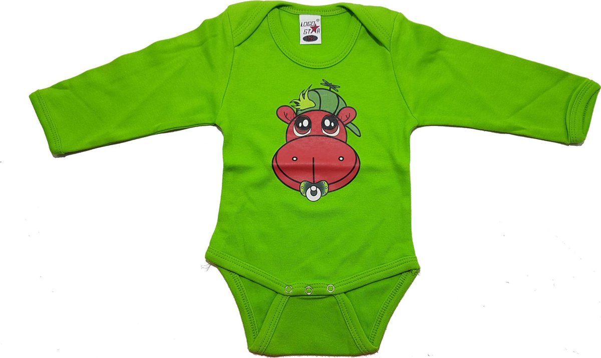 LOGOSTAR - Rompertjes - maat 68 - Nijlpaard & Vis - Blauw / Groen - Lange mouw - set van 2