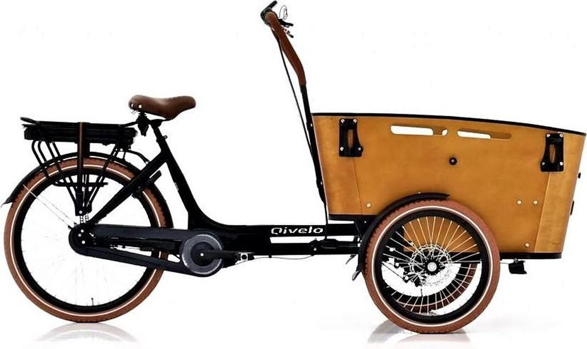 Elektrische bakfiets bakfietsen - fiets - eco - Qivelo Curve 3  Middenmotor Bafang - unisex - matzwart - bruin - shimano naaf versnelling 7sp