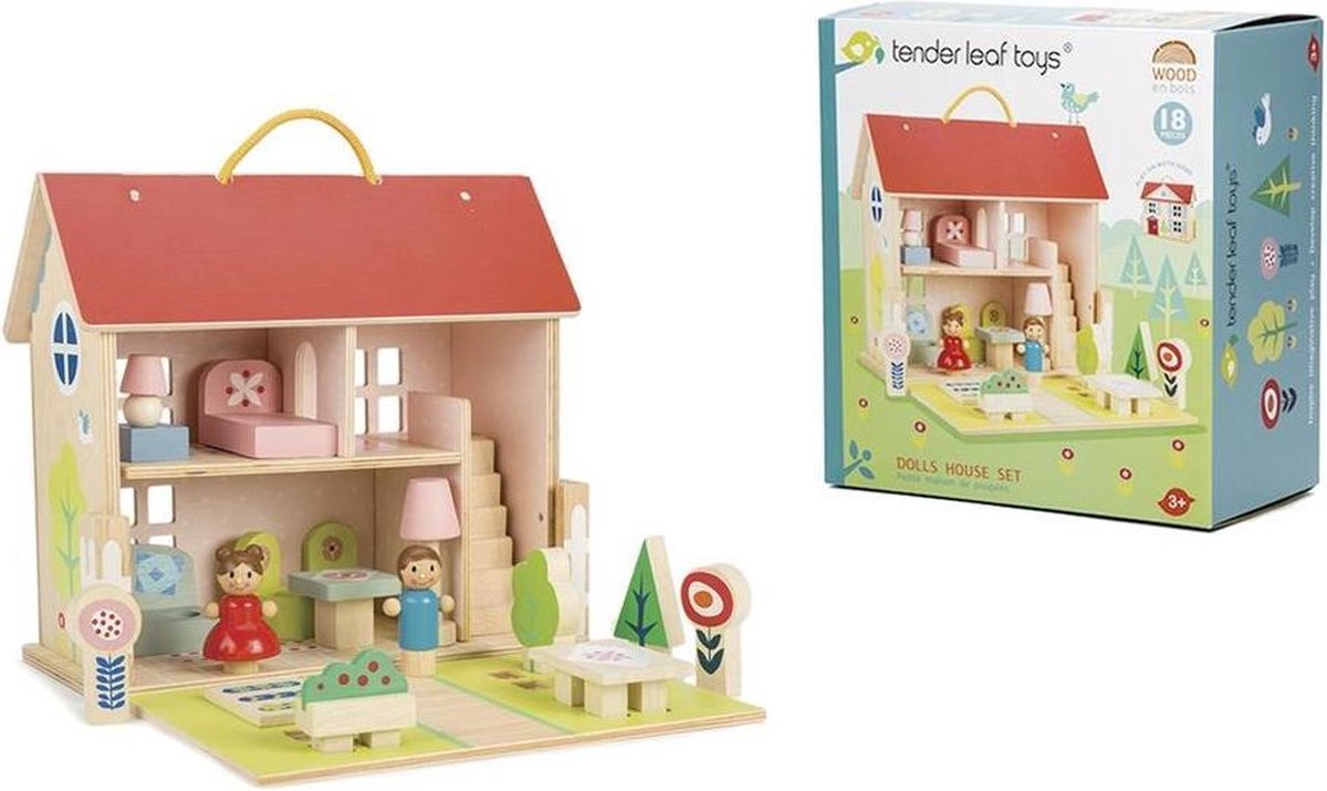 Tender Leaf Toys draagbaar poppenhuis 18-delig