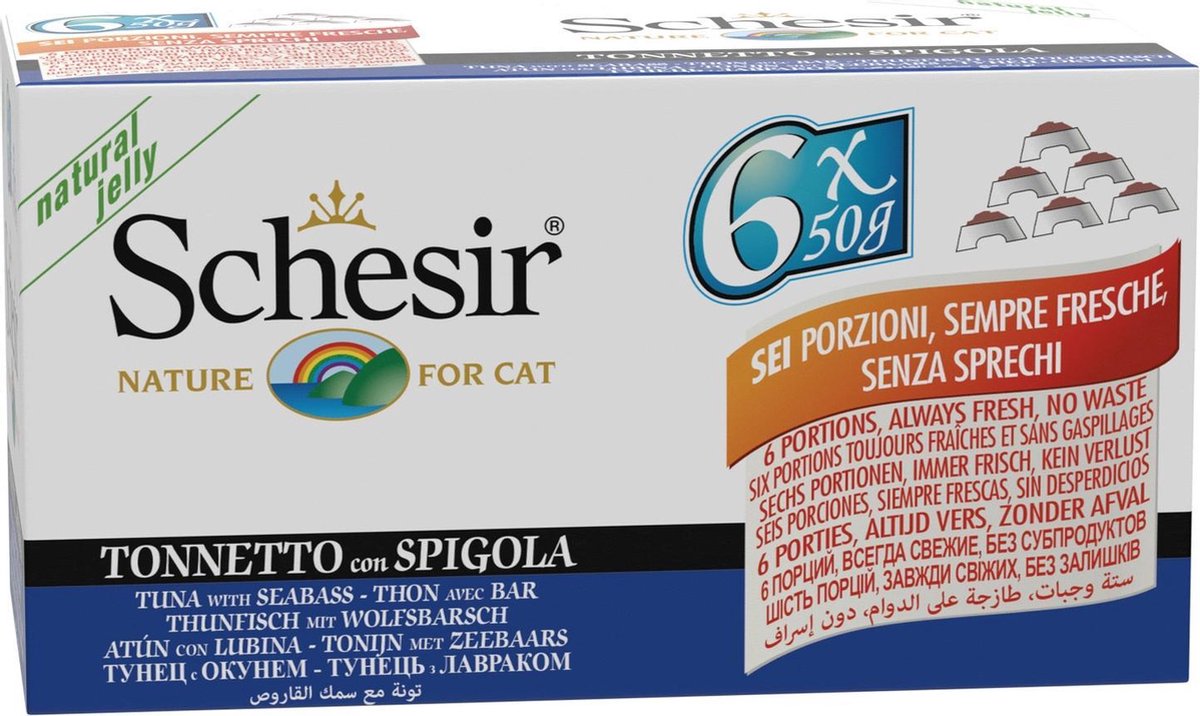Schesir Natvoer Tonijn met Zeebaars Multipack 6 stuks  | 650