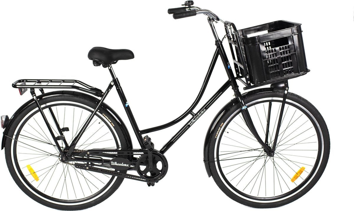 Wheelerz omafiets classic 26 inch zwart | inclusief voordrager & krat