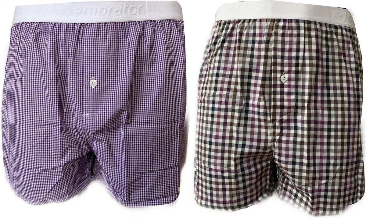 Embrator 2-stuks mannen Boxershorts geweven katoen wit/paars/zwart XL