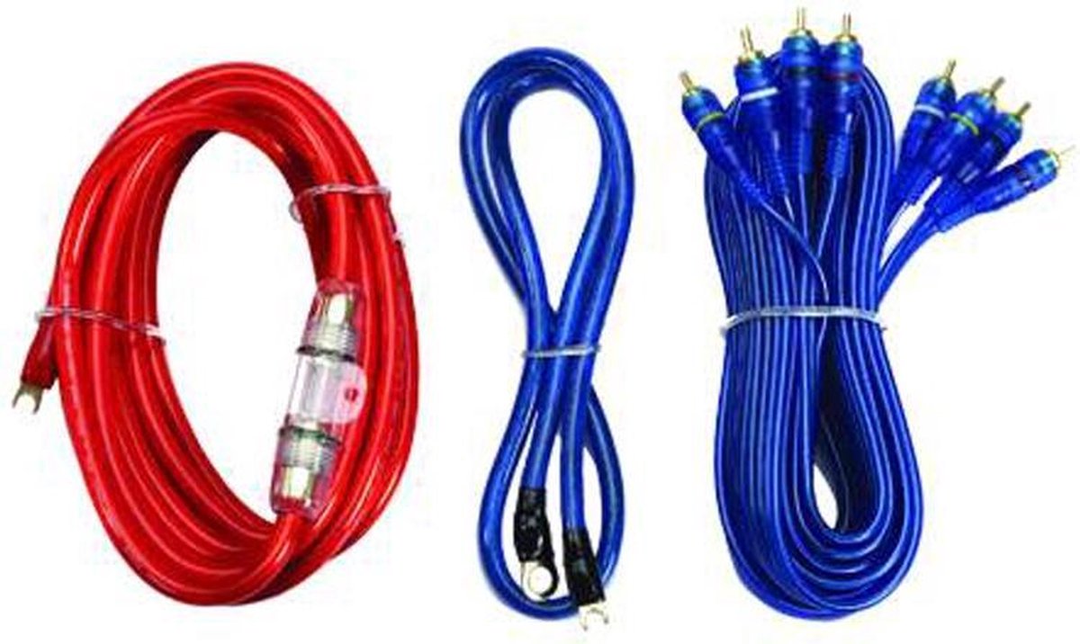 Newsound 16mm2 Kabelset 4-kanaals5m Stroomkabel08m Massakabel5m Tripple Shielded RCA KabelZekeringhouder 60 AmpIncl. Ring- En Vork Terminals