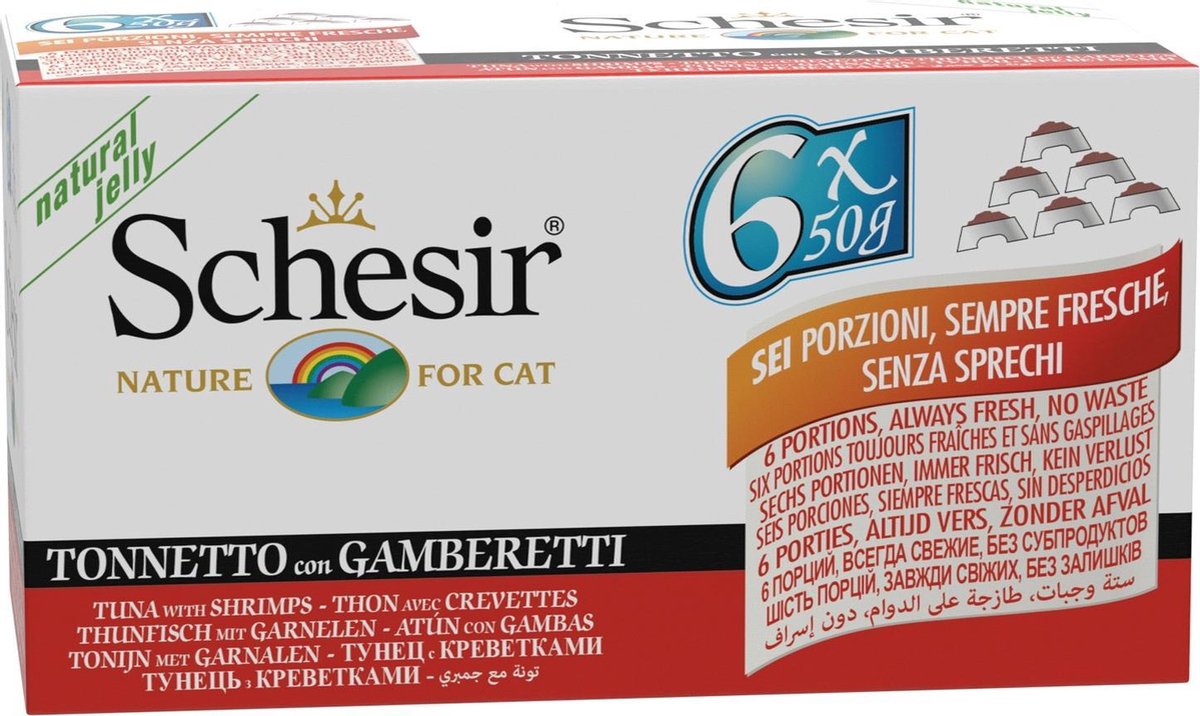 Schesir Tonijn met Garnalen - Multipack 6 Stuks  | 650