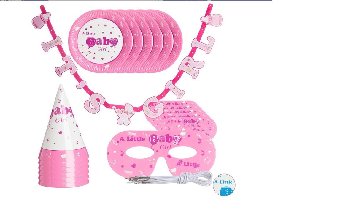 relaxdays babyshower versiering - 19-delige set - Meiden - decoratie - 6 personen - roze