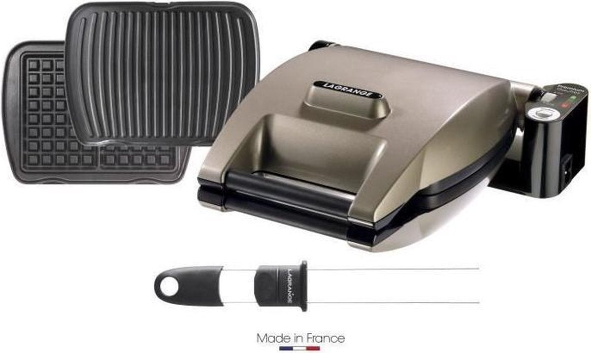 LAGRANGE 019323 Premium wafelijzer + 2 sets borden Wafels en Panini / Grillvlees + Wafel Pic - Taupe