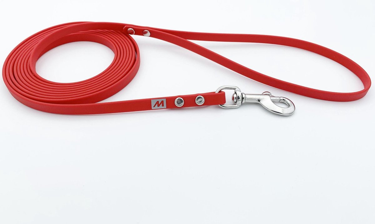 Miqdi BioThane hondenriem – rood – 9 mm breed - 2 meter lang - met handvat