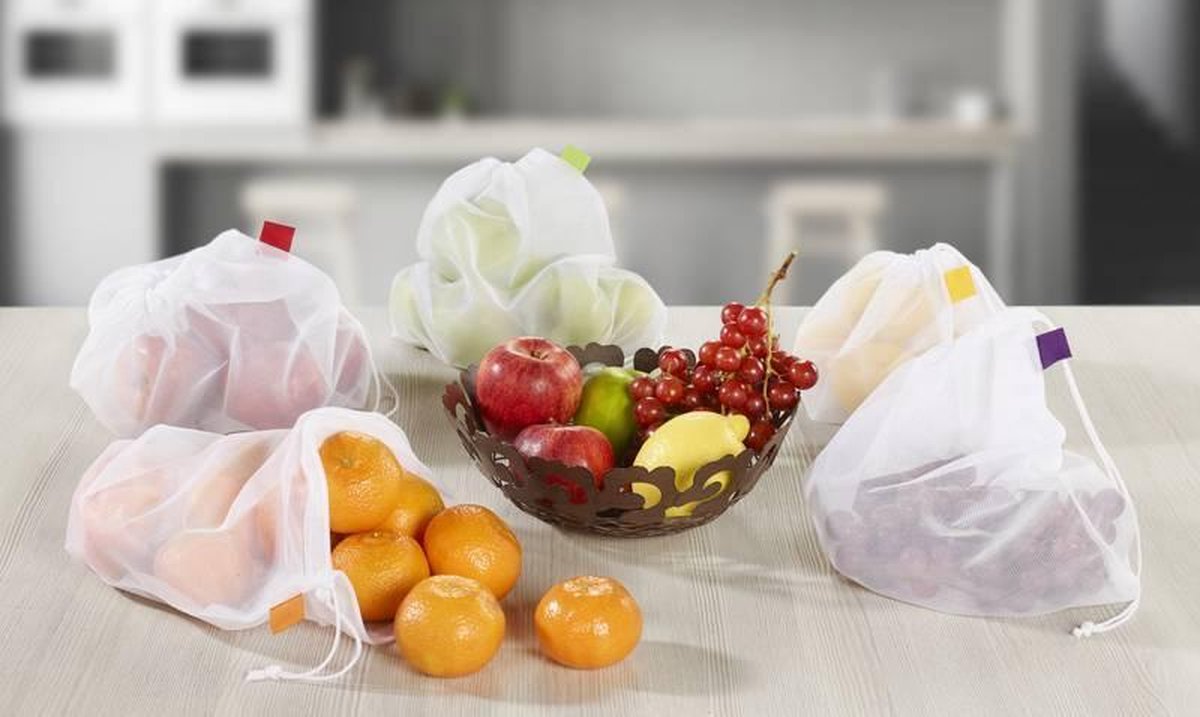 Westfalia Fruit- en groentenetten met opbergzakje 6 stuks