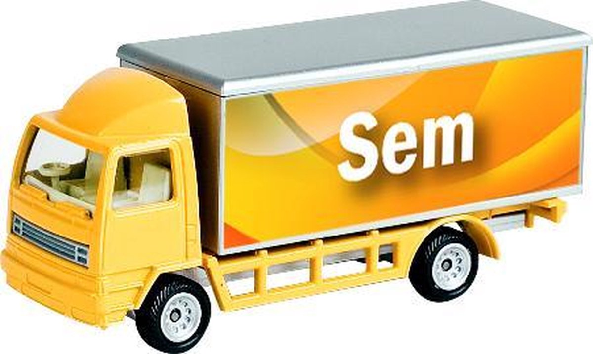 Leuk kado met naam model vrachtwagen type sem - geel