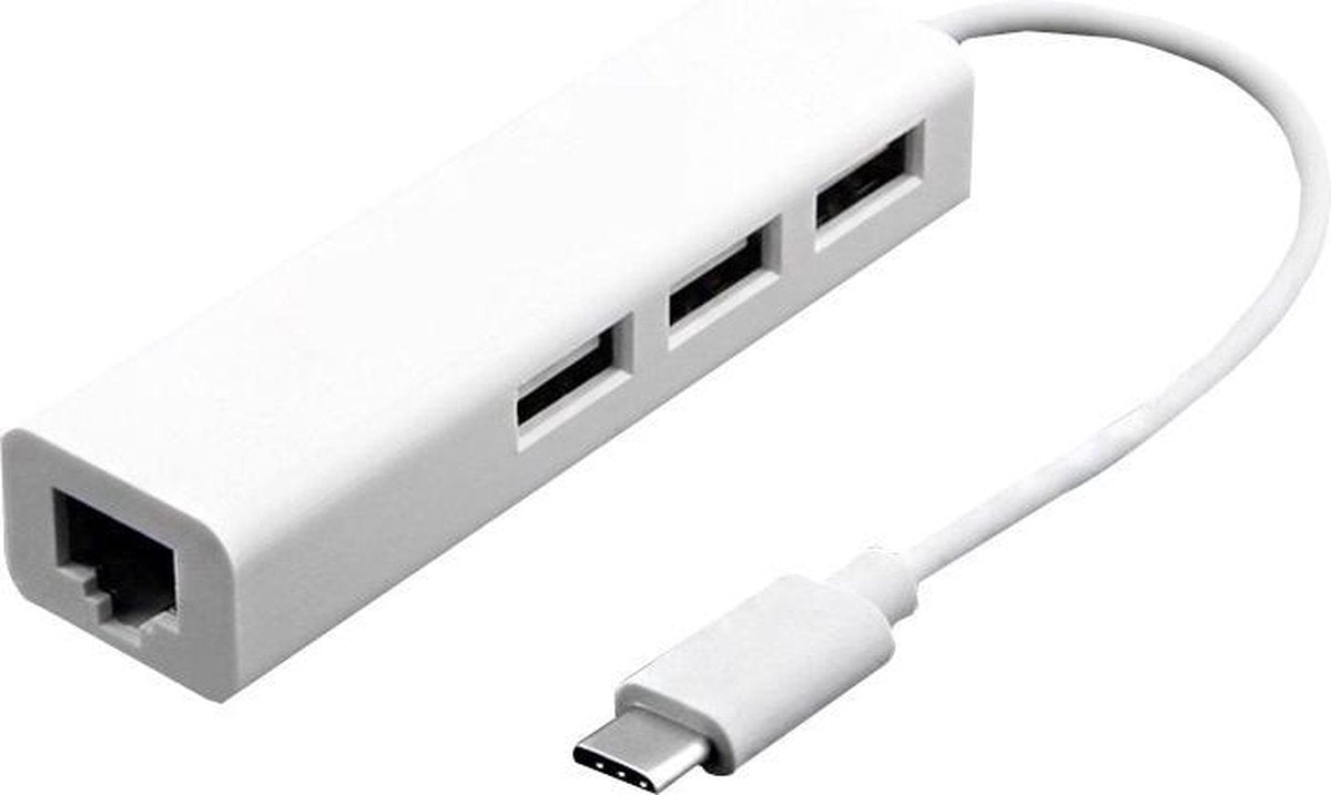 Mobigear USB-C Hub 3-Poorts + Ethernet Netwerkaansluiting Wit