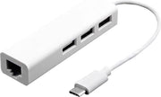 Mobigear USB-C Hub 3-Poorts + Ethernet Netwerkaansluiting Wit