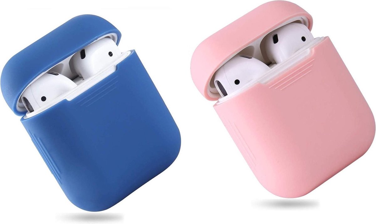Bescherm Hoesje Cover SET 2 STUKS voor Apple AirPods Case -Donker blauw en roze
