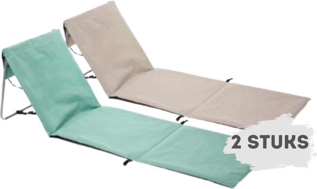 2x Strandstoel opvouwbaar - Blauw en roze - Strandmat met rugleuning - Campingstoel - Ligstoel - Inklapbaar - Volwassenen - Stoel strand