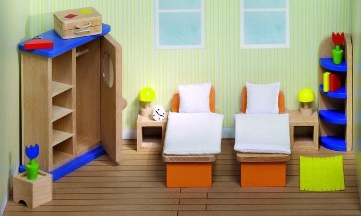 Goki Houten Poppenhuis Slaapkamer 21-delig