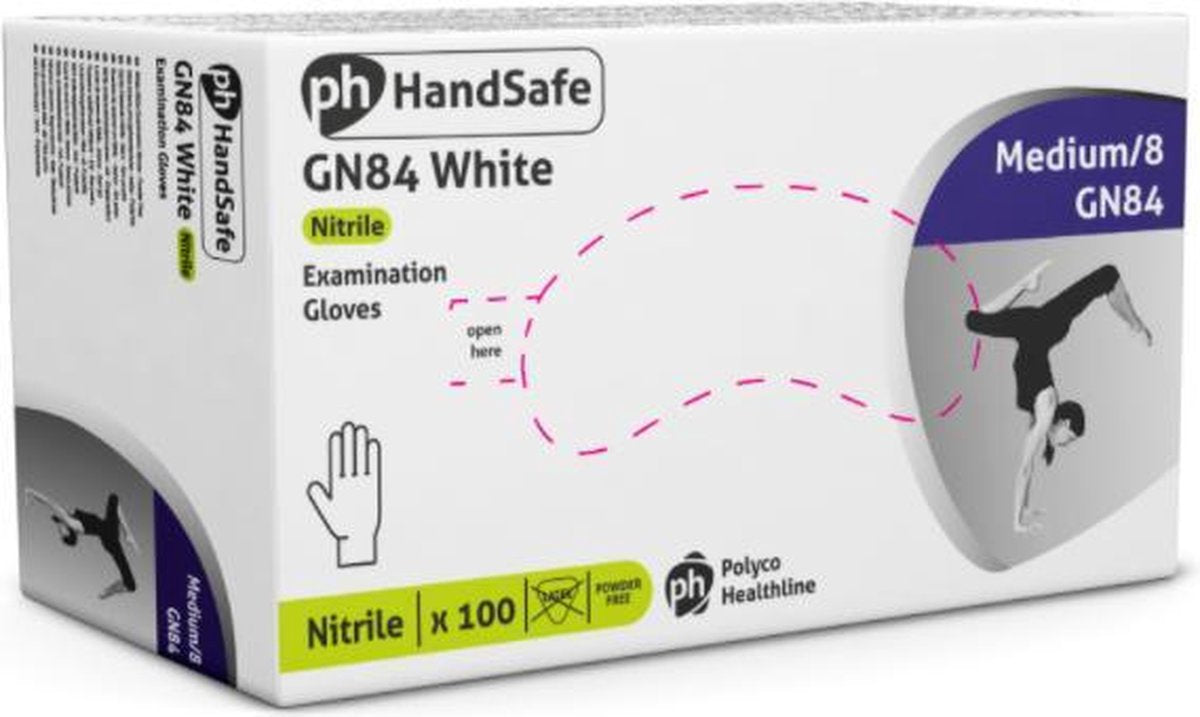 GN84 witte nitrile handschoenen - poeder en latex vrij - 100 stuks - Maat: M