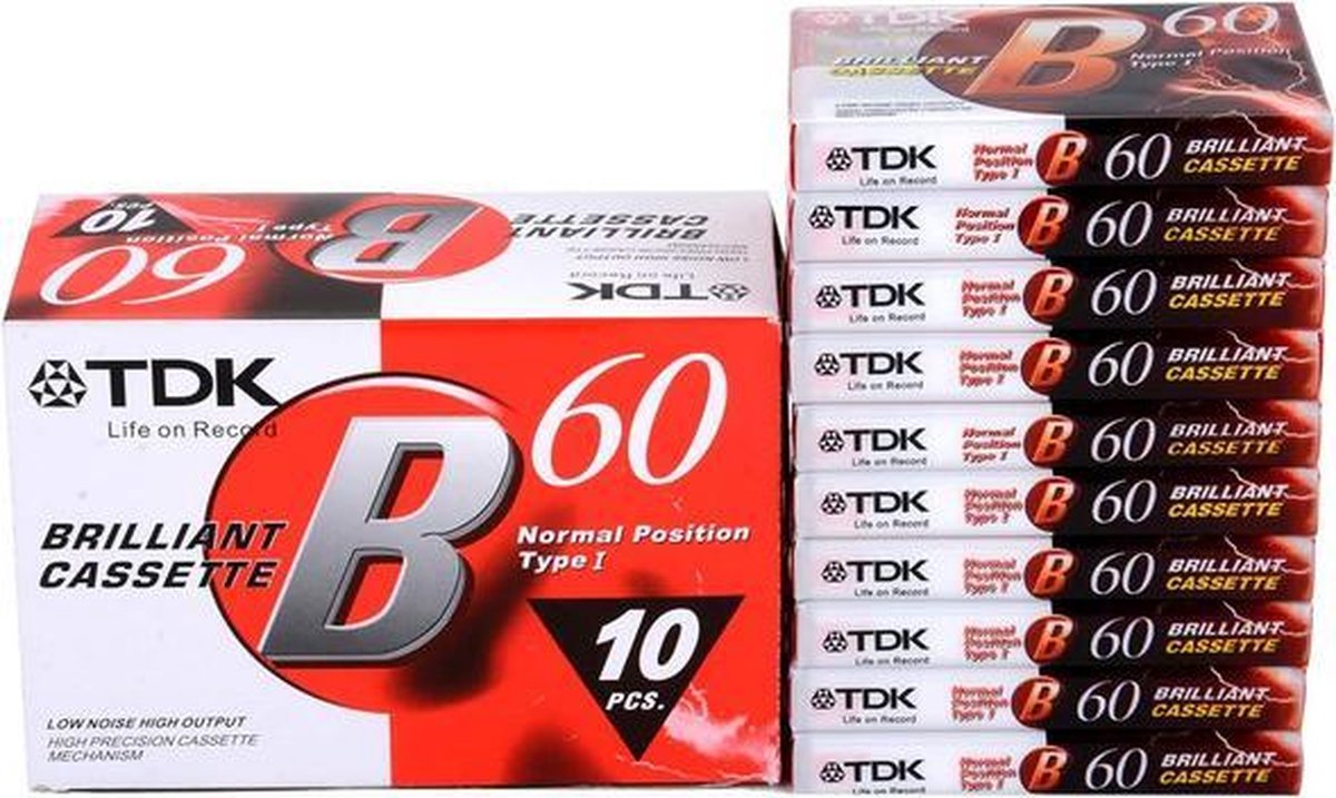 Audio Cassette Tape (10 pack) TDK B-60 normaal Position type I - Uiterst geschikt voor alle opnamedoeleinden / Sealed Blanco Cassettebandje / Cassettedeck / Walkman / TDK Audio Tape