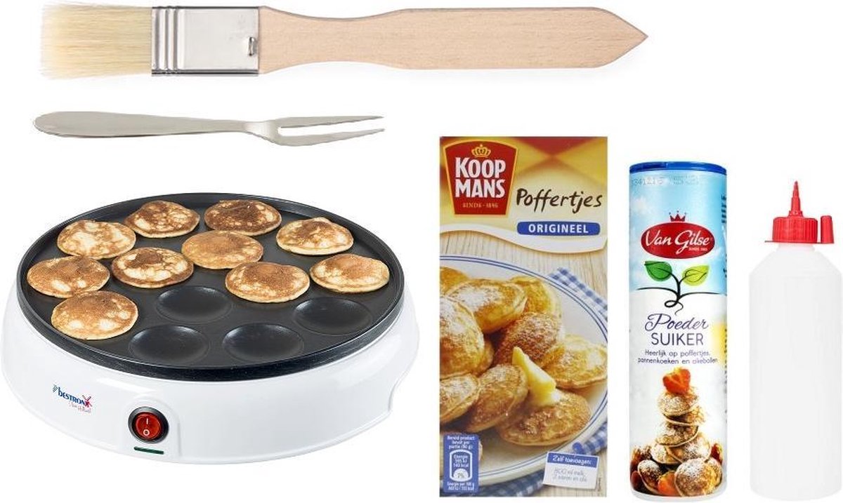 Bestron APFM700W poffertjesmaker cadeau set - wit
