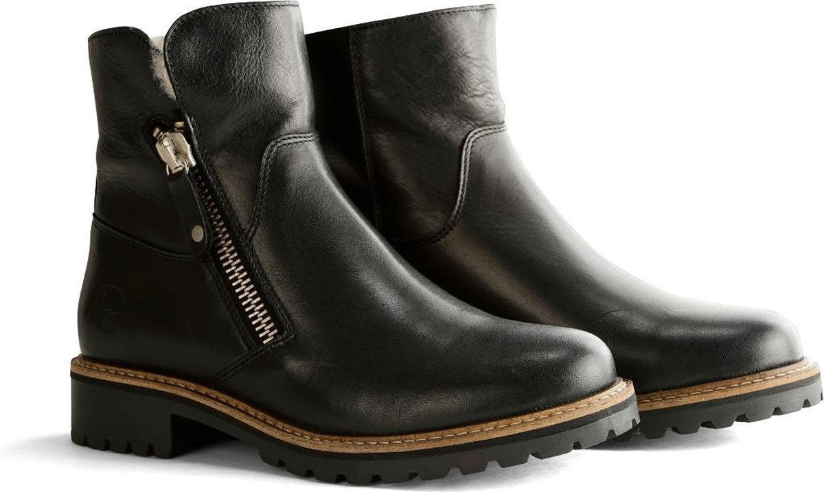Travelin' Vartae - Stoere leren enkellaars - Dames - Wol gevoerd - Zwart Leer - Maat 37