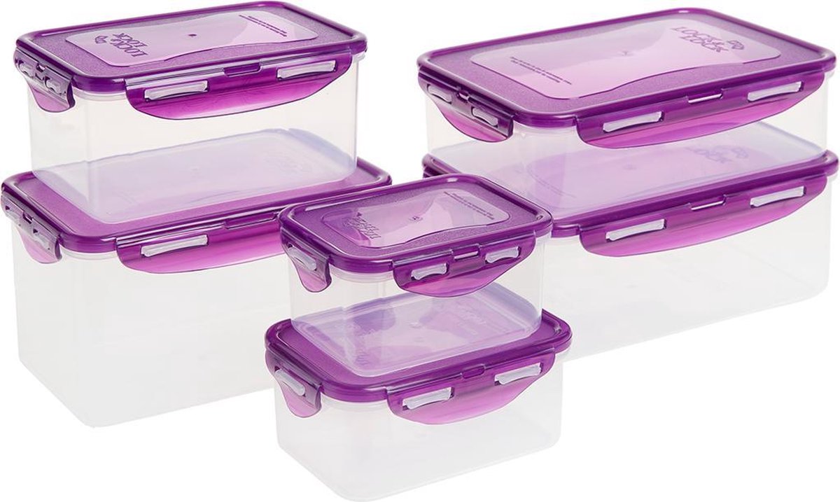 Lock&Lock Vershoudbakjes - Set van 6 Stuks - Paarse deksels