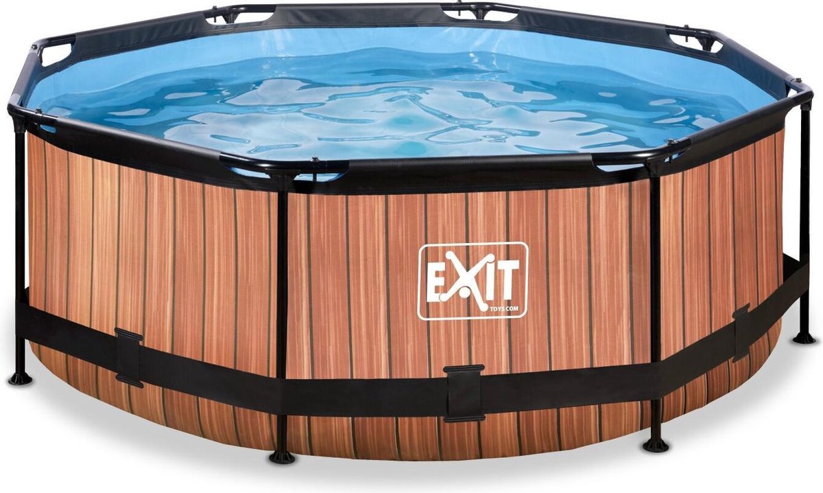EXIT Wood zwembad ø244x76cm met filterpomp - bruin