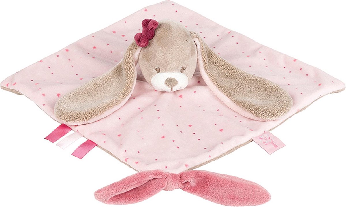 Nattou Konijn Nina - Knuffeldoekje - Doudou - 28 x 28 Cm - Fopspeenbevestiging