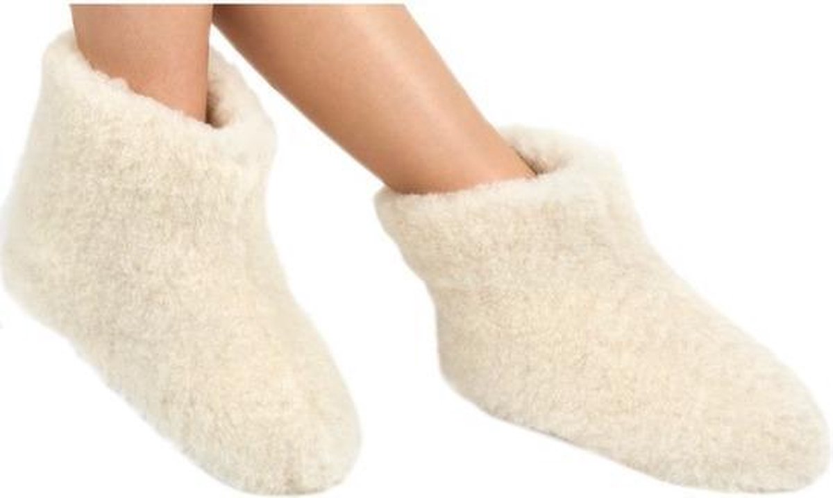 Witte wollen sloffen/pantoffels voor dames/heren 36
