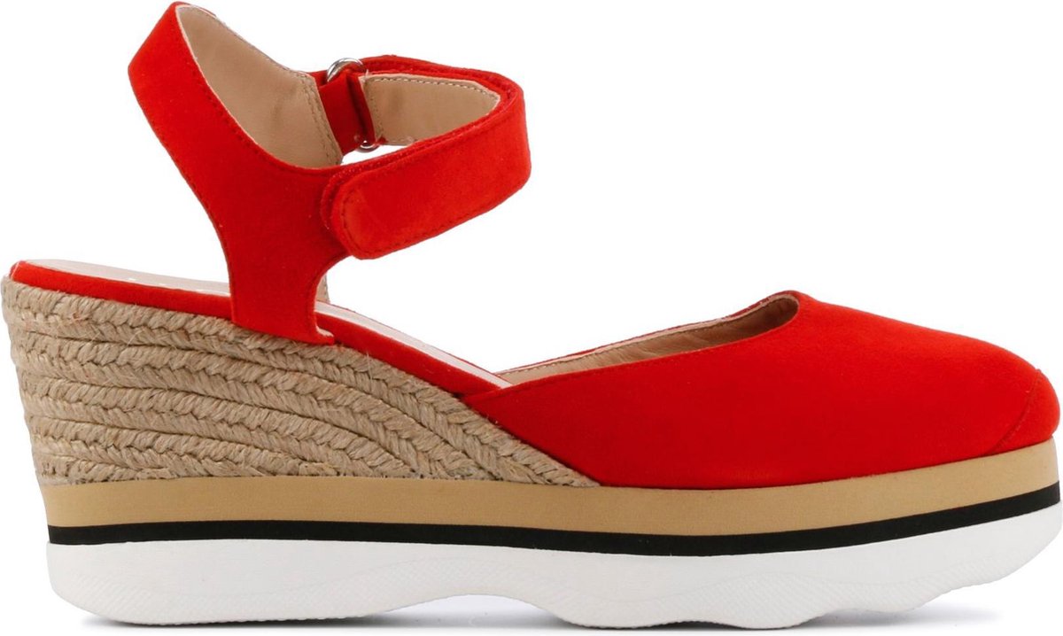 Unisa Vrouwen Suède Espadrilles / Damesschoenen Plateauzool Hoogte 8 cm en hoger Klittenband Lambada suede - Koraal - maat 38