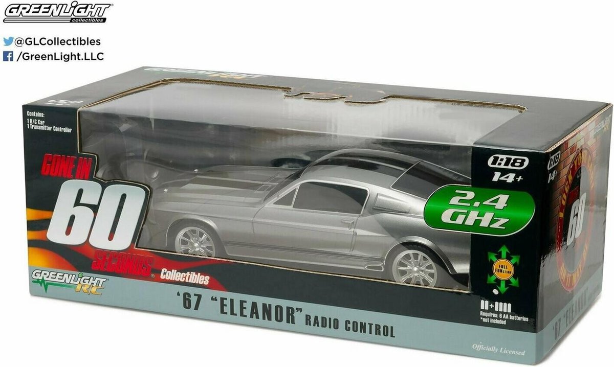 Greenlight RC Ford Mustang Shelby GT500 Gone in Sixty Seconds Eleanor RC 1:18