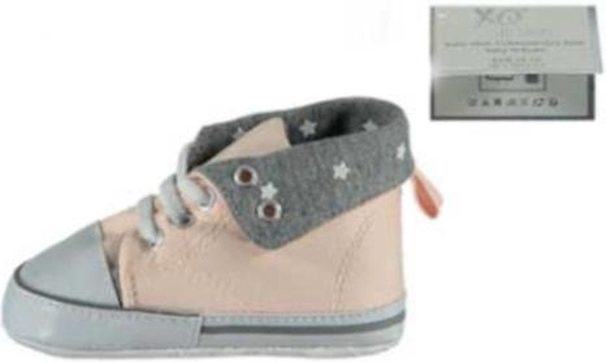 Apollo Babyschoenen Meisjes Katoen Zalmroze/grijs Maat 18/19
