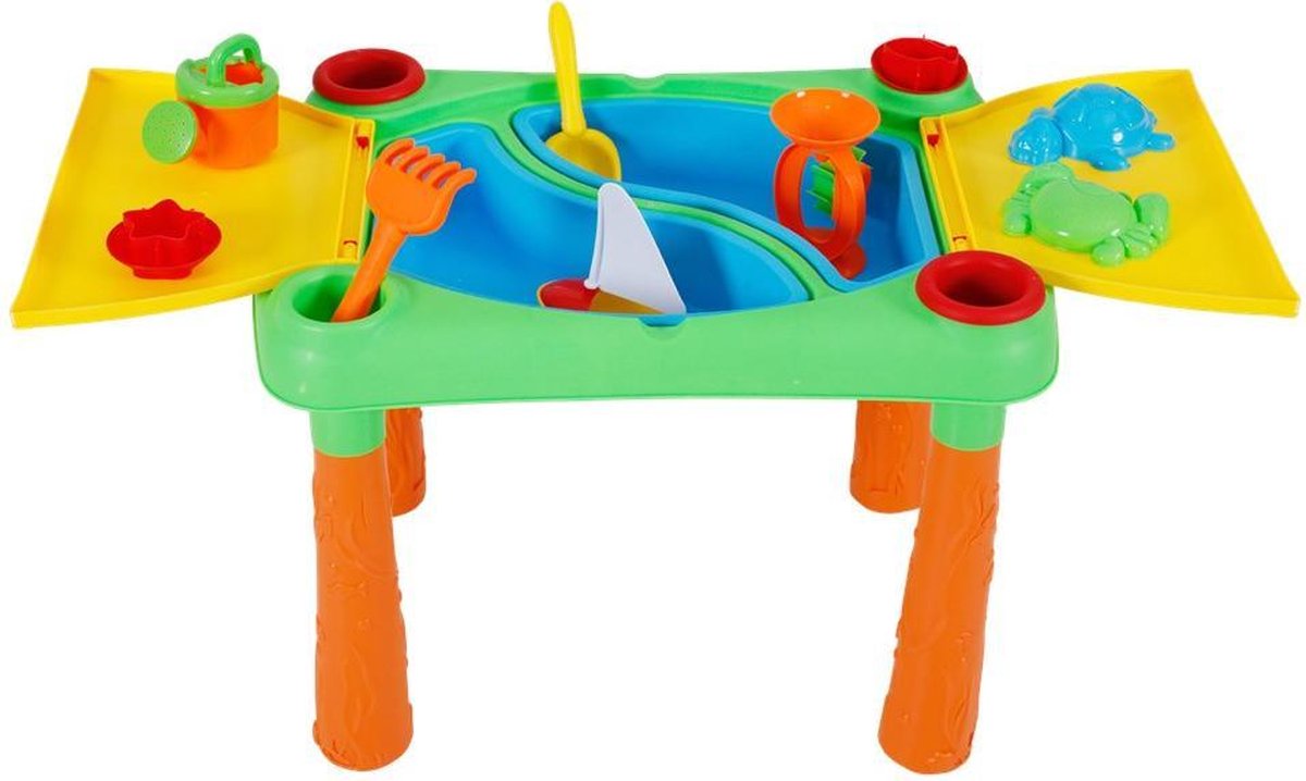 Zand- en watertafel + strandemmertjes - Zandtafel speelgoed - Zandtafel met deksel - Tekentafel - Tekentafel peuter - Knutseltafel - Kleurtafel kinderen - Buitenspeelgoed - 17-delig