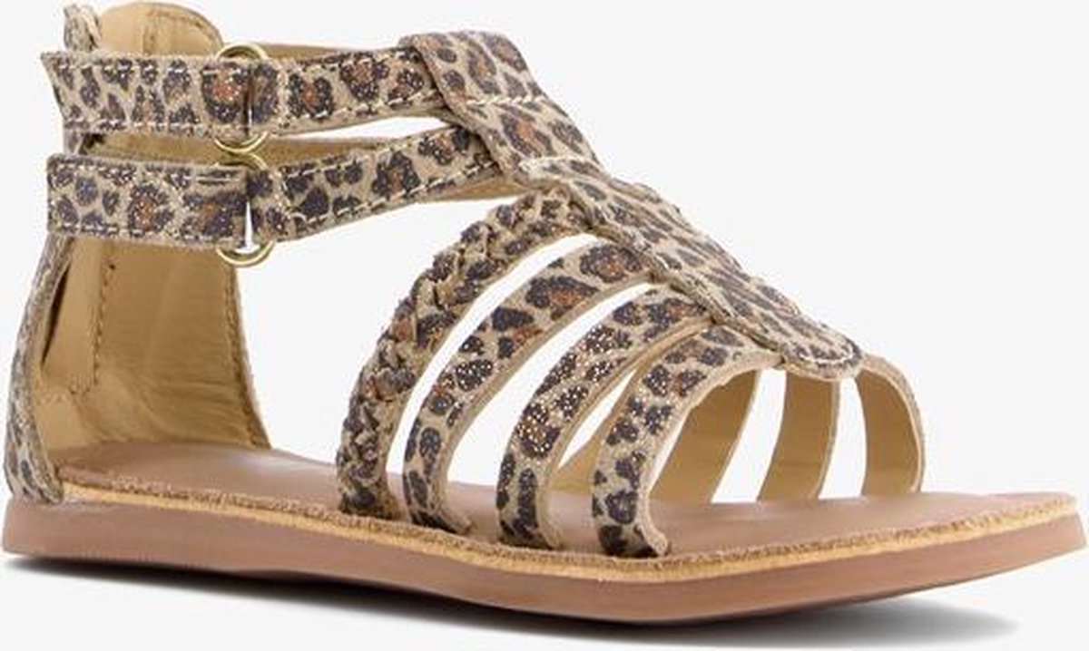 Groot leren meisjes sandalen luipaardprint - Bruin - Maat 29