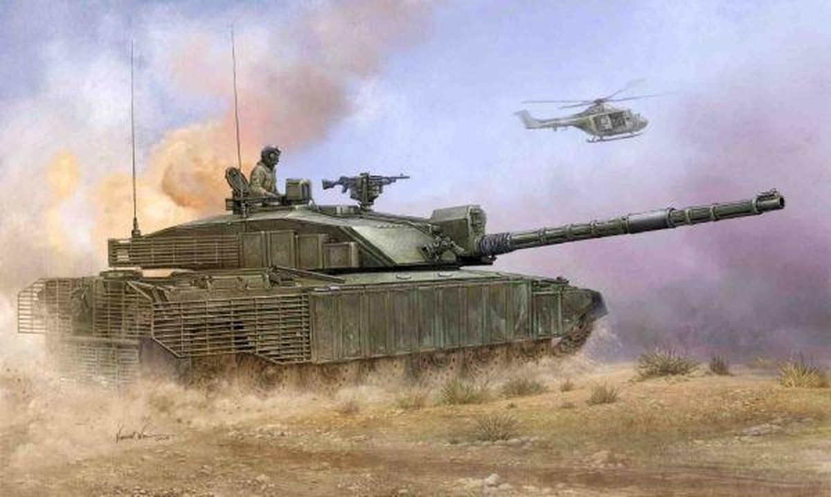 Military British Challenger 2 with Anti-Heat Fence
