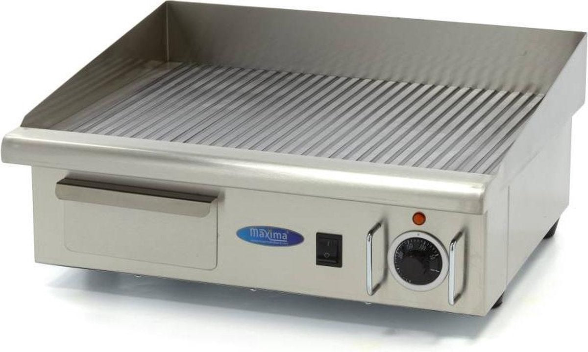Grillplaat Gegroefd - 55 cm - RVS - Thermostaat tot 300 Graden - met Lekbak - Professionele Elektrische Bakplaat - Maxima