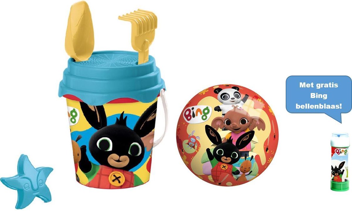 Bing Emmer set 15 cm Gieter 6 delig - Bing Bal 23cm - Bellenblaas - Strand - Speelgoed