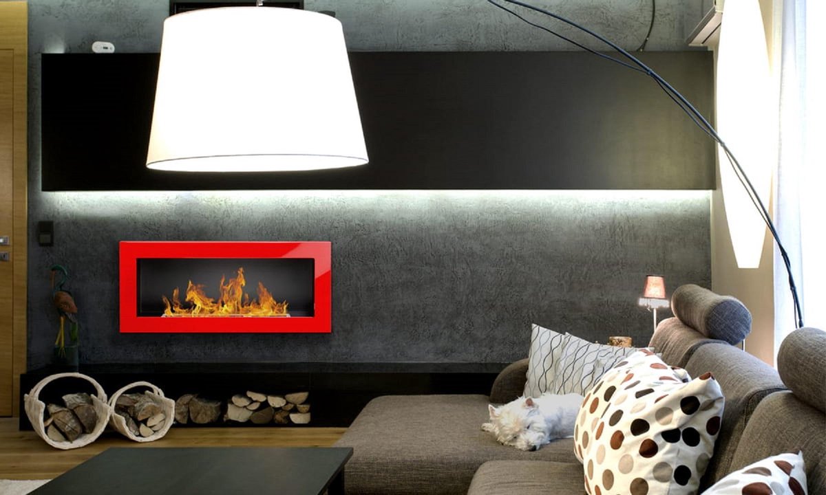 Alla Sfeerhaard Rood Glans 90 x 40 CM Hangend of Inbouw Bioethanolhaarden.com