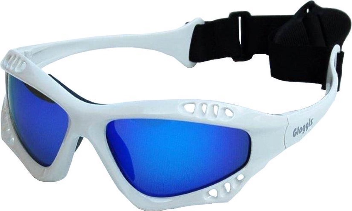 Glogglz® Finz Watersportzonnebril Polycarbonaat Wit/blauw (verstelbaar)
