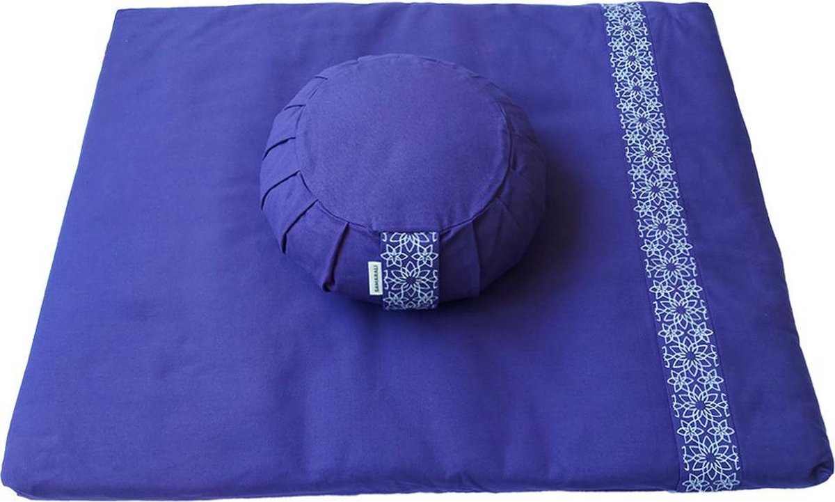 Meditatieset met kussen zafu (Purper) |Meditatiemat Zabuton en meditatiekussen zafu|ethisch geproduceerd van 100% biologisch katoen (GOTS gecertificeerd) | Heeft 2 lagen | Verkrijgbaar in 6 natuurlijke kleuren