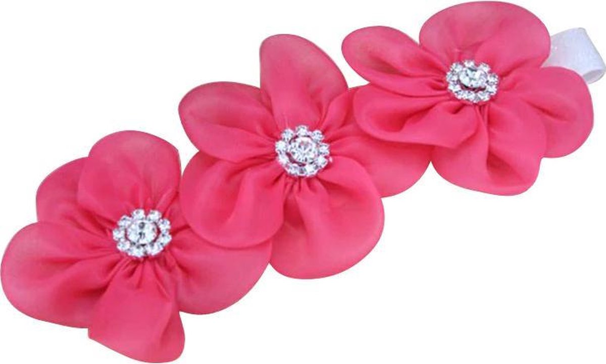 Haarbandje meisjes bloemen | Feest Hoofdband meisjes | Roze Watermeloen kleur | Haarband met kristallen | bloemenmeisje - Bruidsmeisje | Bruiloft -  Fotoshoot | Baby & Peuter | Haaraccessoires meisjes