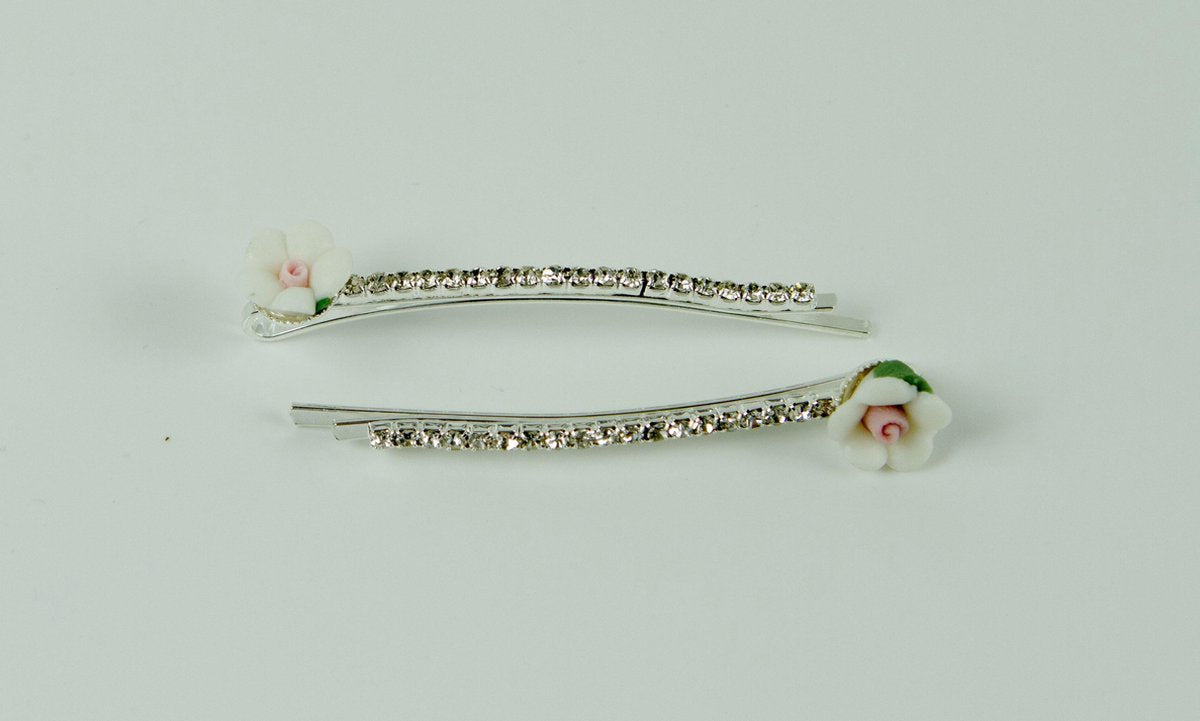Schuifspelden strass met witte bloem