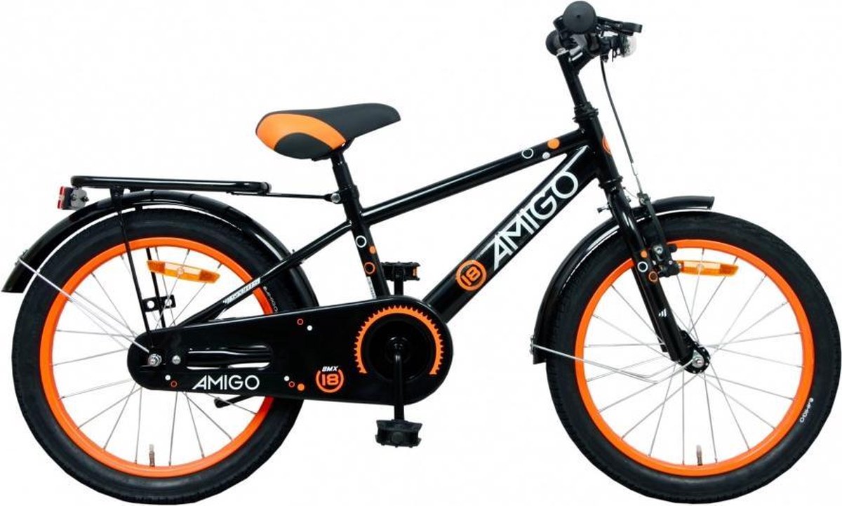Kinderfiets - Sports - 18 inch - Voor jongens - Met terugtraprem - Led verlichting - Zwart